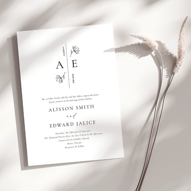 Formal White Black Monogram Wedding Invitation (Creator Uploaded)