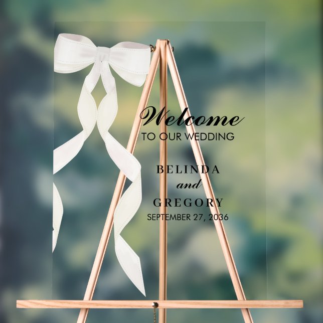 Formal White Bow Ribbon Elegant Wedding Acrylic Sign (Neutral)