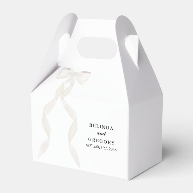 Formal White Bow Ribbon Elegant Wedding Favor Boxes (Front Side)