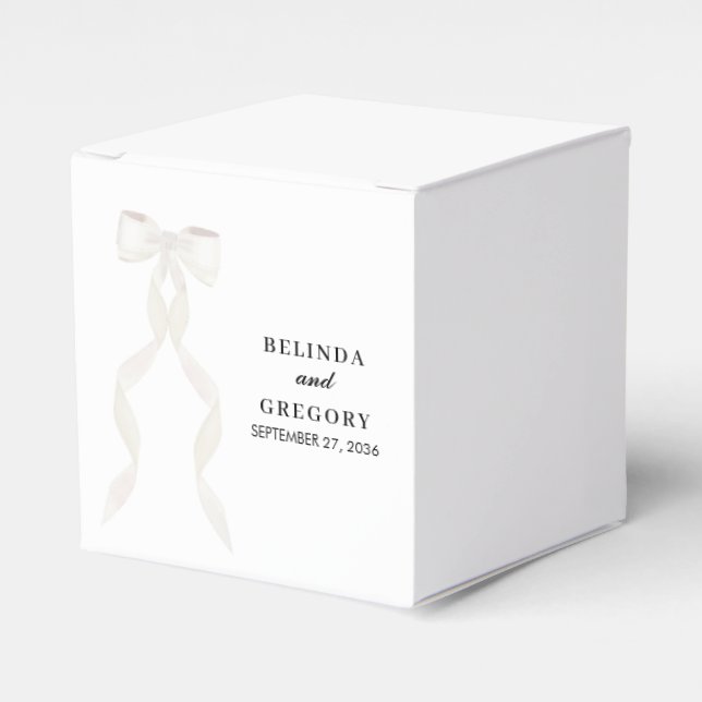 Formal White Bow Ribbon Elegant Wedding Favor Boxes (Front Side)