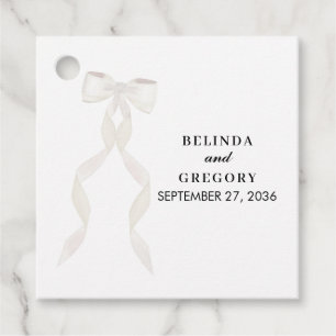 Formal White Bow Ribbon Elegant Wedding Favor Tags