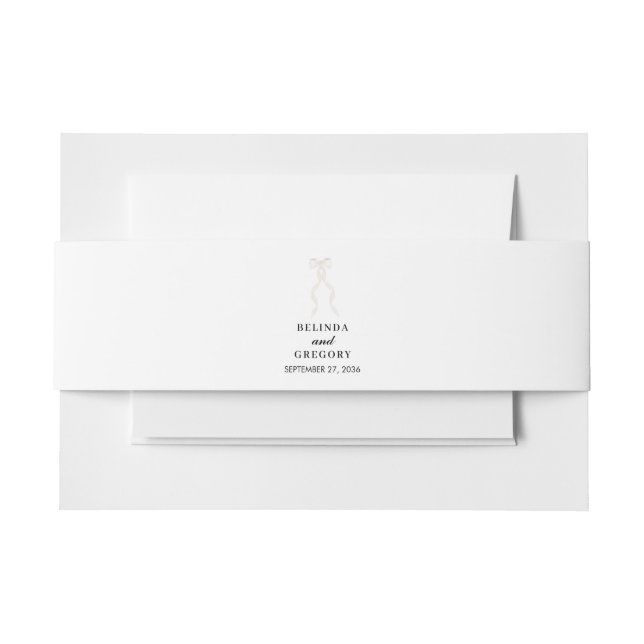 Formal White Bow Ribbon Elegant Wedding Invitation Belly Band (Front Example)