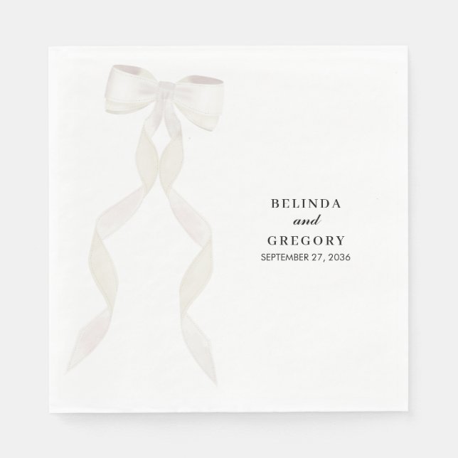 Formal White Bow Ribbon Elegant Wedding Napkins (Front)