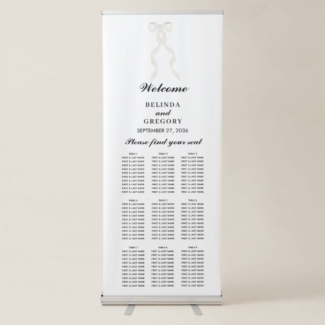 Formal White Bow Ribbon Elegant Wedding Retractable Banner (Front)