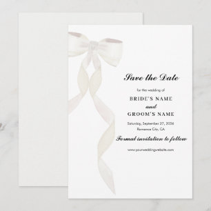Formal White Bow Ribbon Elegant Wedding Save The Date