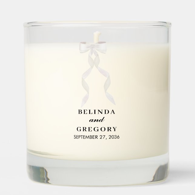 Formal White Bow Ribbon Elegant Wedding Scented Candle (Front)