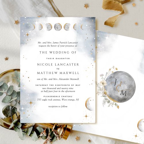 Formal White Gold and Silver Celestial Wedding Invitation