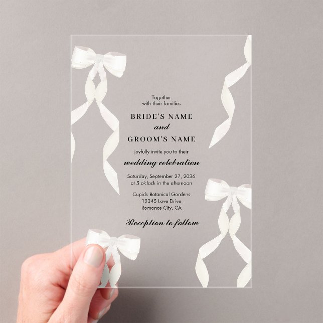 Formal White Ribbon Formal Wedding Acrylic Invitations (Insitu (Handheld))