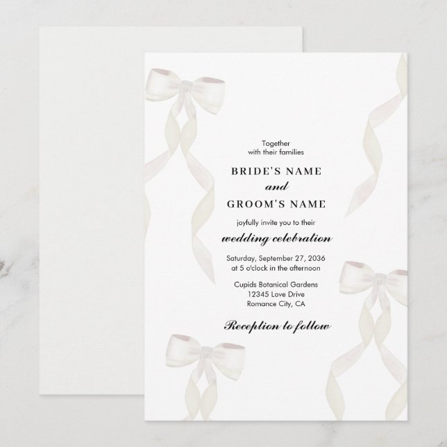 Formal White Ribbon Formal Wedding Invitation (Front/Back)