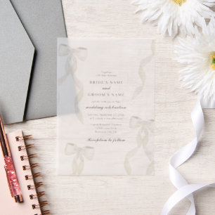 Formal White Ribbon Formal Wedding Vellum Invitations