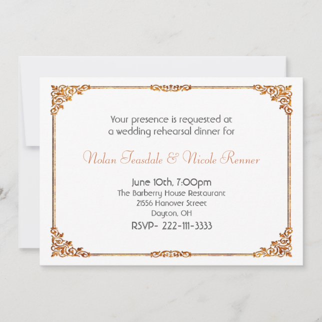 Formal White Wedding Rehearsal Dinner Invitation (Front)