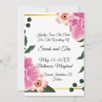 Formal Wording Pink and Green Floral Save The Date