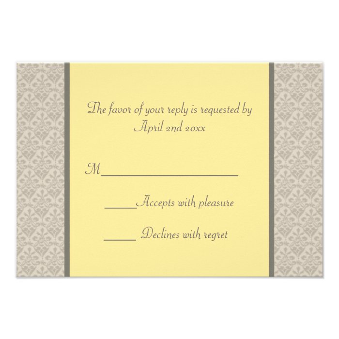 Formal Wording Yellow And Gray Wedding RSVP Card Personalized Invites