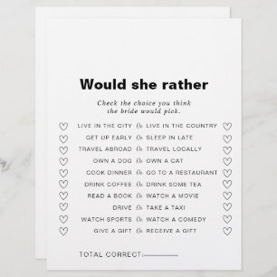 Formal Would She Rather Bridal Shower Game