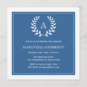 Formal Wreath Graduation Invitation - Blue