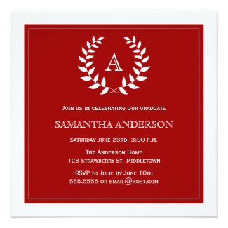 Formal Wreath Graduation Invitation - Red 5.25" Square Invitation Card