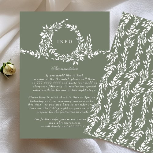 Formal Wreath Sage Green Elegant Wedding Details Enclosure Card