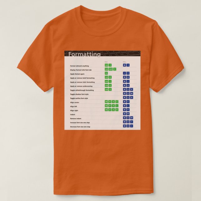 Formatting Excel Keyboard Shortcuts Excel Shortcut T-Shirt (Design Front)