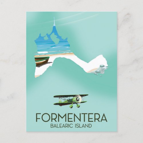 Formentera Balearic island Map Travel poster Postcard