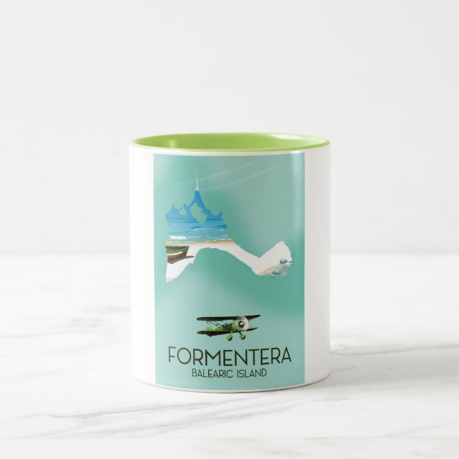 Formentera Balearic island Map Travel poster Two-Tone Coffee Mug (Center)