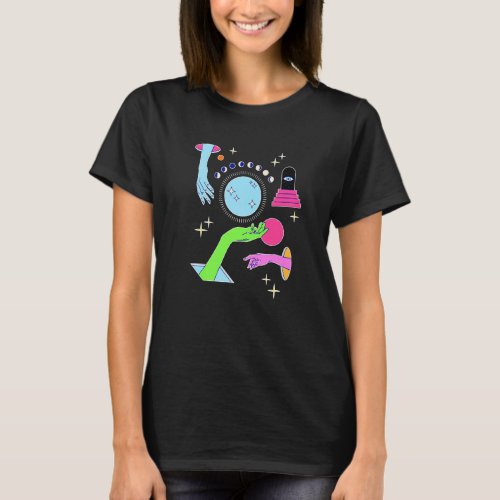 Forms Esoteric Moon Phases Hands Illustration T_Shirt