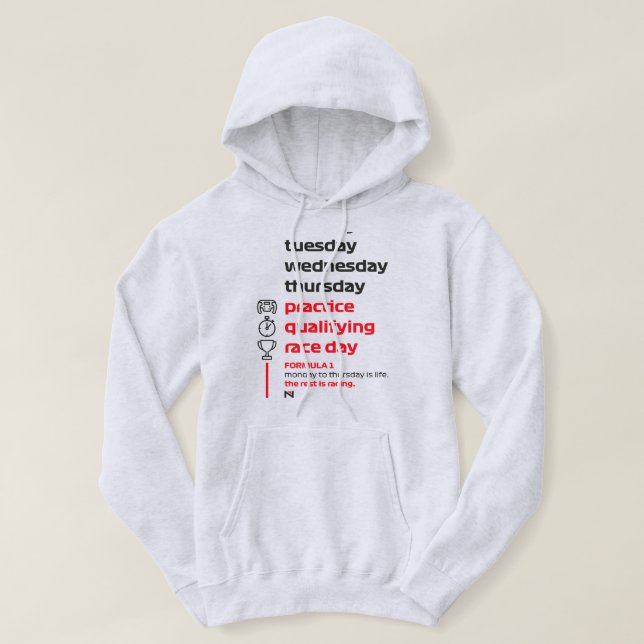 FORMULA 1 RACE WEEK WHITE HOODIE (Design Front)