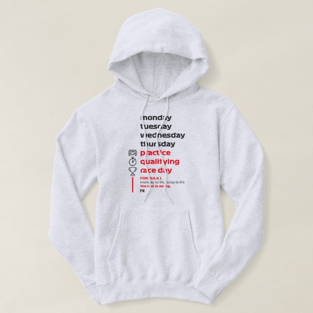 FORMULA 1 RACE WEEK WHITE HOODIE (Design Front)