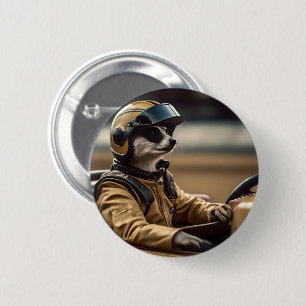 Formula Fun: Professional Meerkat Race Car Driver Button