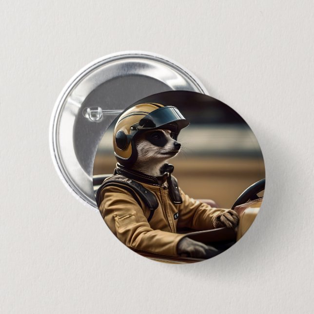 Formula Fun: Professional Meerkat Race Car Driver Button (Front & Back)