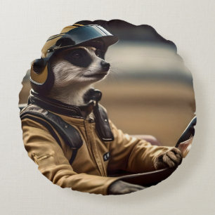 Formula Fun: Professional Meerkat Race Car Driver Round Pillow