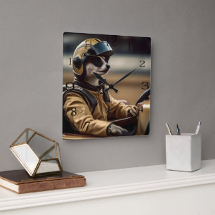 Formula Fun: Professional Meerkat Race Car Driver Square Wall Clock