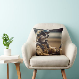 Formula Fun: Professional Meerkat Race Car Driver Throw Pillow