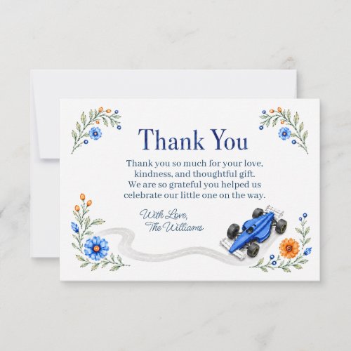 Formula One Racing Baby Shower Thank You Card