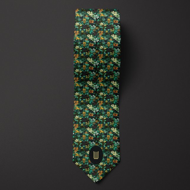 Forrest Green and Gold Floral Tapestry Neck Tie (Creator Uploaded)