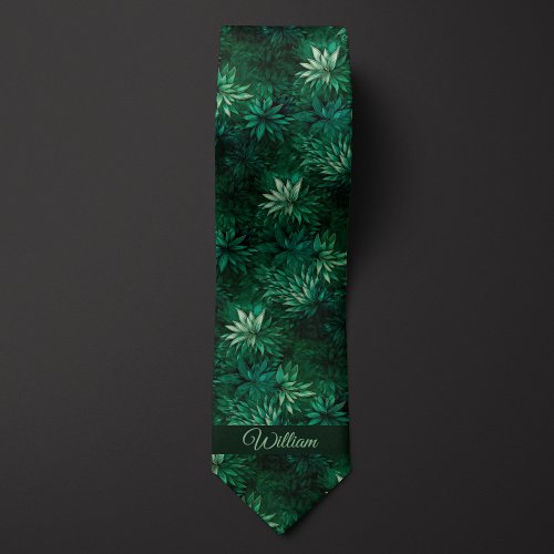 Forrest Green Botanical Monogram Neck Tie