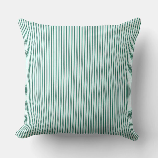 Forrest Green Ticking Stripe Throw Pillow (Front)