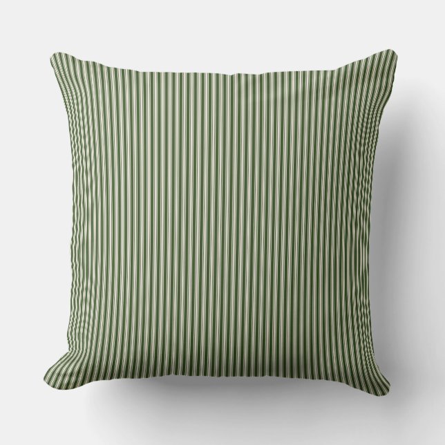 Forrest Green Ticking Stripe Throw Pillow (Front)