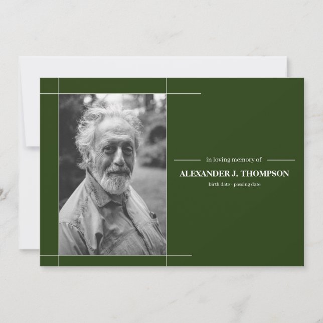 Forrest Green & White In Loving Memory Funeral Thank You Card (Front)