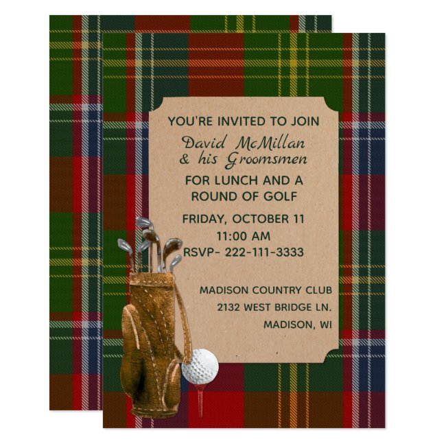 Forrester Plaid Groom's Golf Party Invitation
