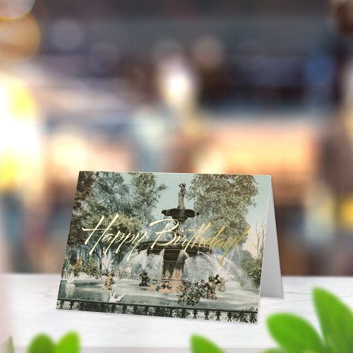 Forsyth Fountain Savannah GA Birthday Foil Greeting Card