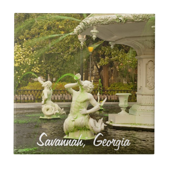 Forsyth Fountain, Savannah, GA Travel Photography Ceramic Tile (Front)