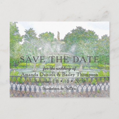 Forsyth Fountain Watercolor Photo Save the Date Announcement Postcard