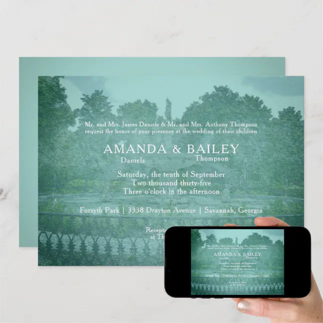 Forsyth Park Fountain Savannah GA Wedding Invitation Zazzle