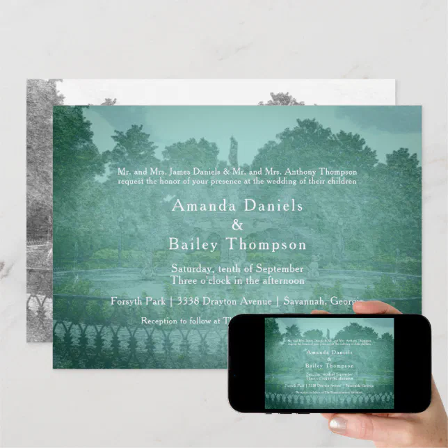 Forsyth Park Fountain Savannah GA Wedding Invitation Zazzle