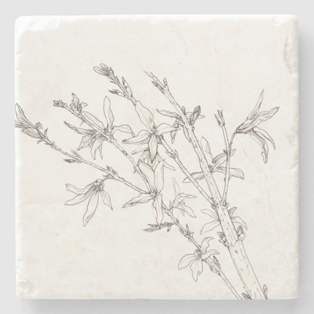 Forsythia Branch Stone Coaster (Front)