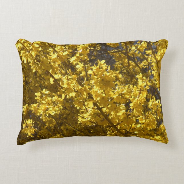 Forsythia "Less gloom, more bloom", inspirational Accent Pillow (Front)