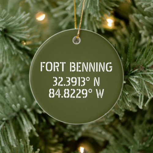 Fort Benning Latitude Longitude Personalized Ceramic Ornament