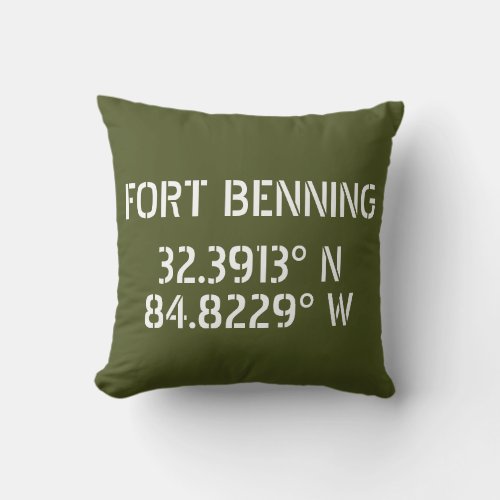 Fort Benning Latitude Longitude  Throw Pillow