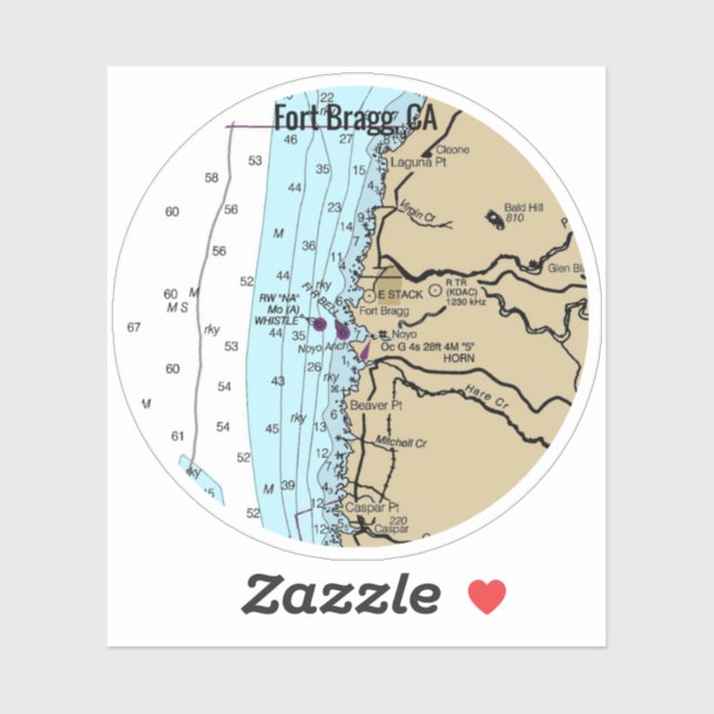 Fort Bragg California Chart Sticker (Sheet)