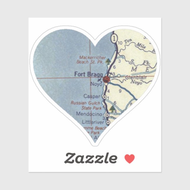 Fort Bragg California Vintage Map Sticker (Sheet)